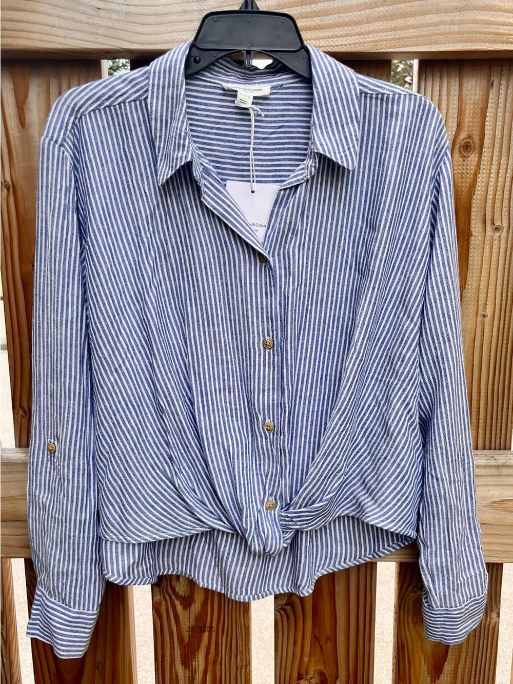 beachlunchlounge Blue & White Striped Button-Down Tie Hem Shirt